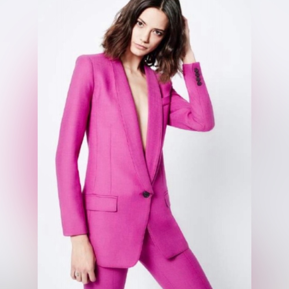 SMYTHE
Wool-Blend Long Shawl Blazer in Violet  Sz 6
